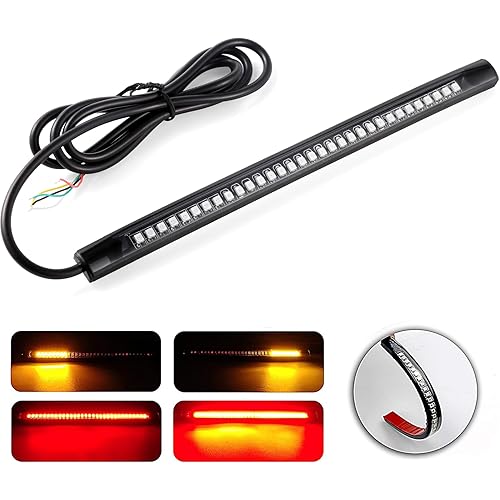LivTee Universal 8" Flexible LED Light Strip with Tail Brake Stop Turn Signal Lights All-in-one for Motorcycle Scooter Quad Cruiser Off Road, Red/Amber