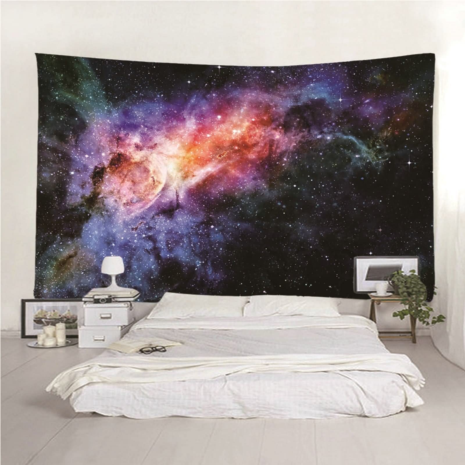 Tapices de Pared Navidad, Decoración Navideña Universo Cielo Estrellado Poliéster Vistoso 240x220CM