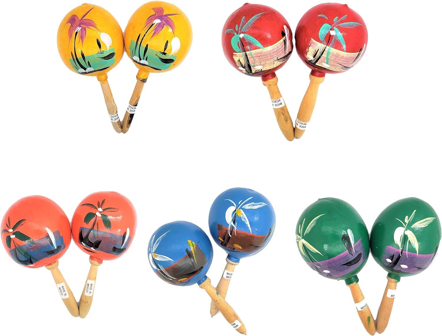 8" Hand Made Genuine Mexican Real Wooden Maracas (5 Pairs (5 Colors) 10 Maracas) Hand Painted. Wood. Noisemaker. Latin Dance Party Fiesta Musical Instrument.