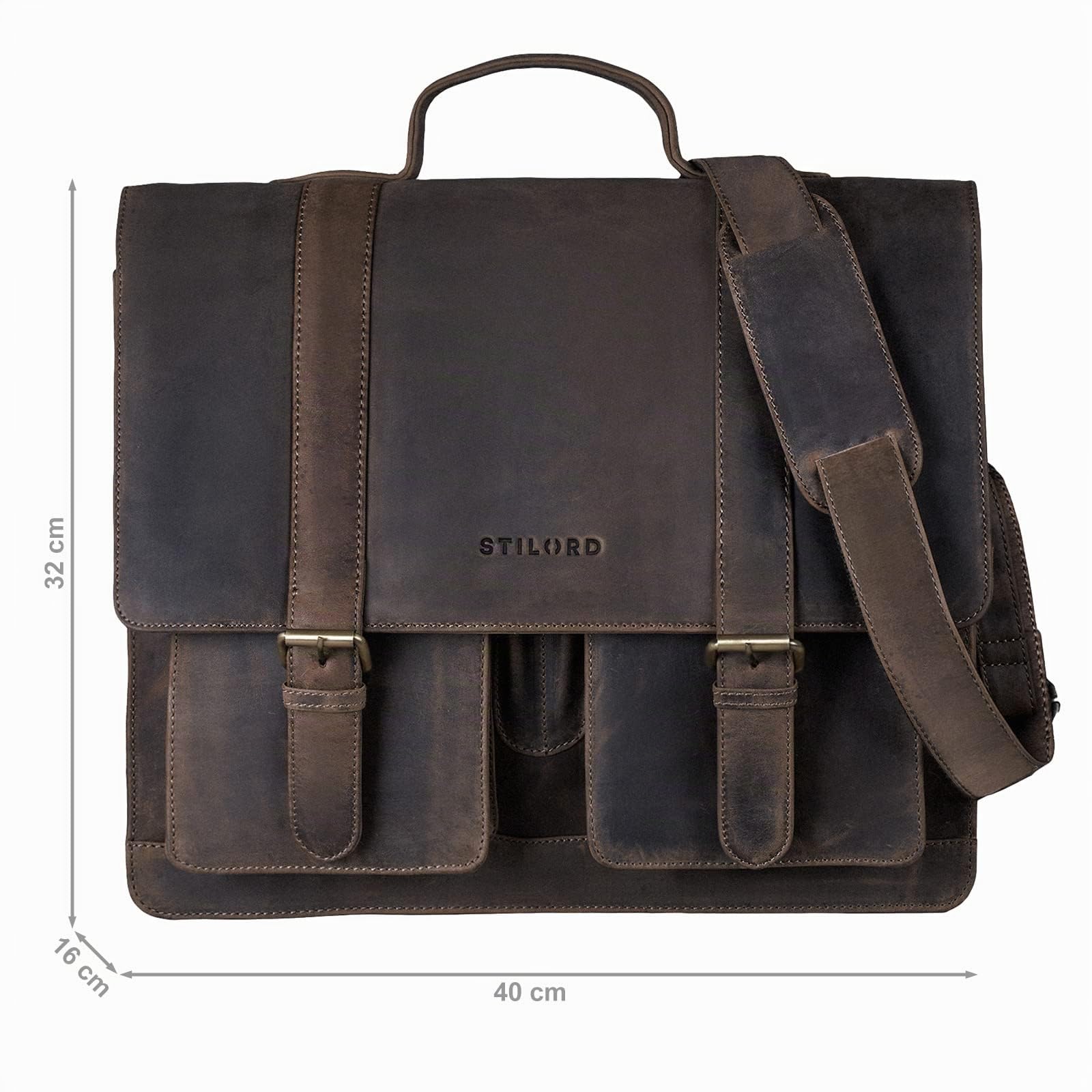STILORD große Leder Aktentasche braun - Vintage Lehrer-Tasche - Businesstasche aus Rindsleder - Schultasche - Klassische Laptoptasche Marius