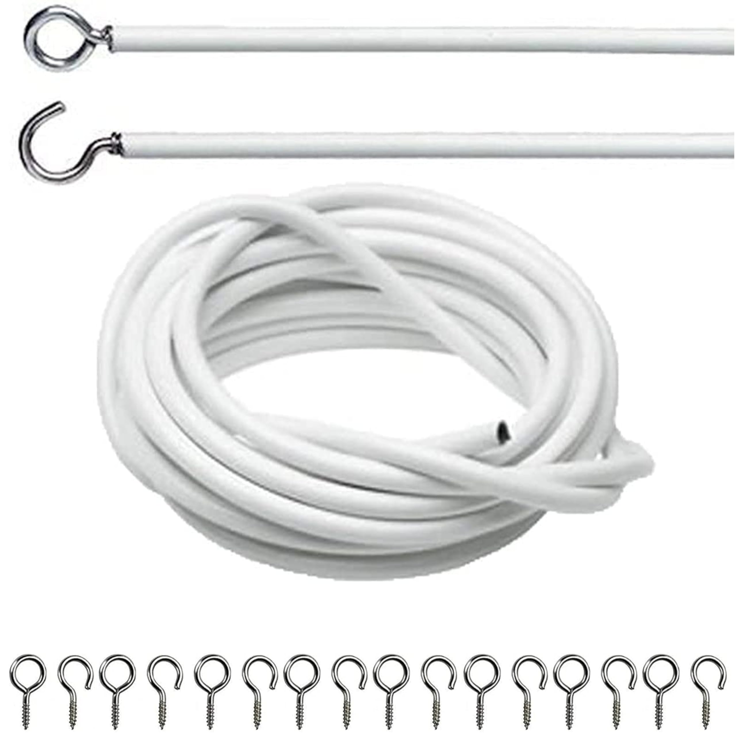 DIVCHI Net Curtain Wire And Hooks Set - 4 Meter Curtain Wire Kit With 8 Eyes & 8 Hooks - A Multipurpose Wire Suitable For Net Curtains For Windows - Durable Wire Set for Window Net Curtain