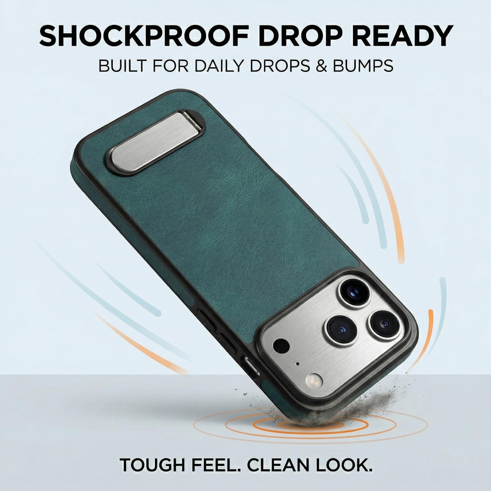 Funda de Cuero PU Vintage para iPhone 17 Pro, Carcasa con Soporte Plegable y Anillo Magnético Integrado, Diseño Delgado Anti-Choque, Agarre Cómodo, Negro