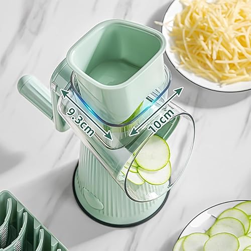 Miniatura 3 de Rallador de queso giratorio 5 en 1, rebanador de verduras, rallador de queso 5 en 1, triturador con 5 juegos de cuchillas intercambiables y base de