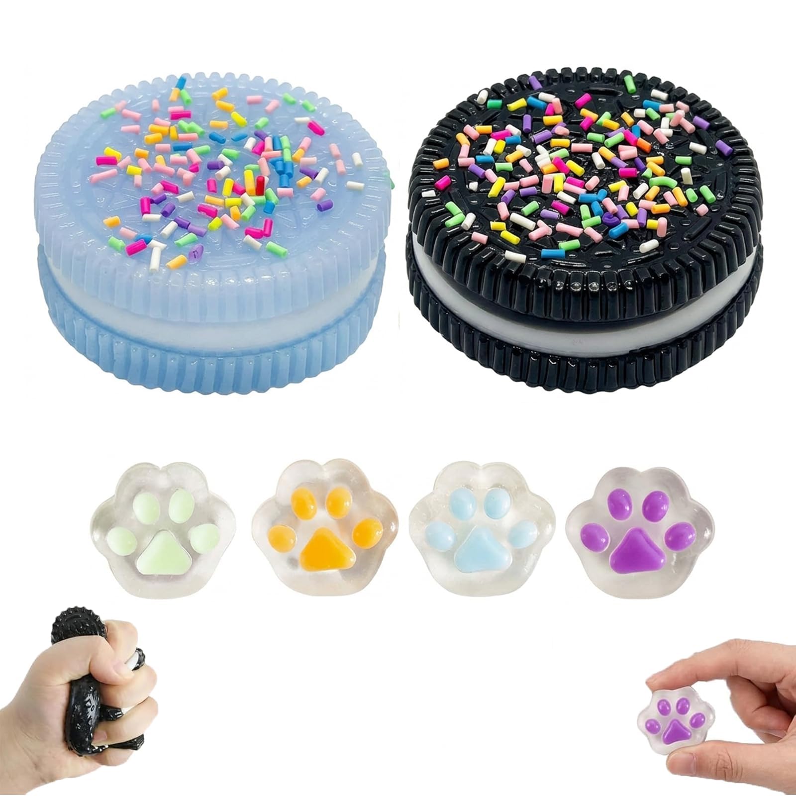 Six Taba Fidget Toys Set, 2 Large Biscuit and 4 Mini Cat Paw Sensory Items, Desk Accessories for Focus and Relaxation,Tabba Portable Design for Office and Home Use