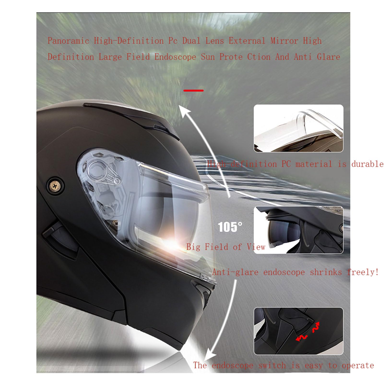 Kask motocyklowy Bluetooth z osłoną przeciwsłoneczną Kask motocyklowy pełnotwarzowy z homologacją DOT/ECE, kask motocyklowy dla dorosłych Kask motocyklowy modułowy (C L)
