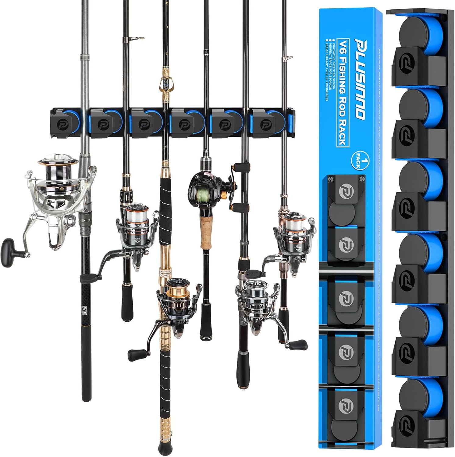 PLUSINNO V6 Vertical Fishing Rod Holder, Fishing Rod Holders for Garage, Wall Mounted Fishing Rod Rack, Exclusive Upgrade Fishing Pole Holders, Support Extra Large & Heavy Fishing Rod Combos PLUSINNO V6 Vertical Fishing Rod Holder, Fishing Rod Holders for Garage, Wall Mounted Fishing Rod Rack, Exclusive Upgrade Fishing Pole Holders, Support Extra Large & Heavy Fishing Rod Combos