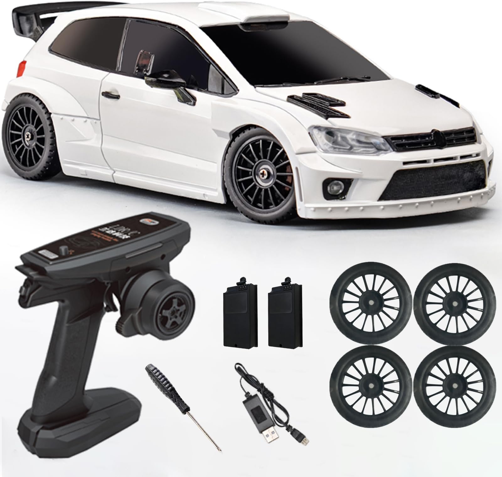 LDRC 2801 1/28 Mini RC Drift Car GTR 2.4GHz 4WD RTR with 4PCS Drift Tires Racing Radio Control Cars (White)