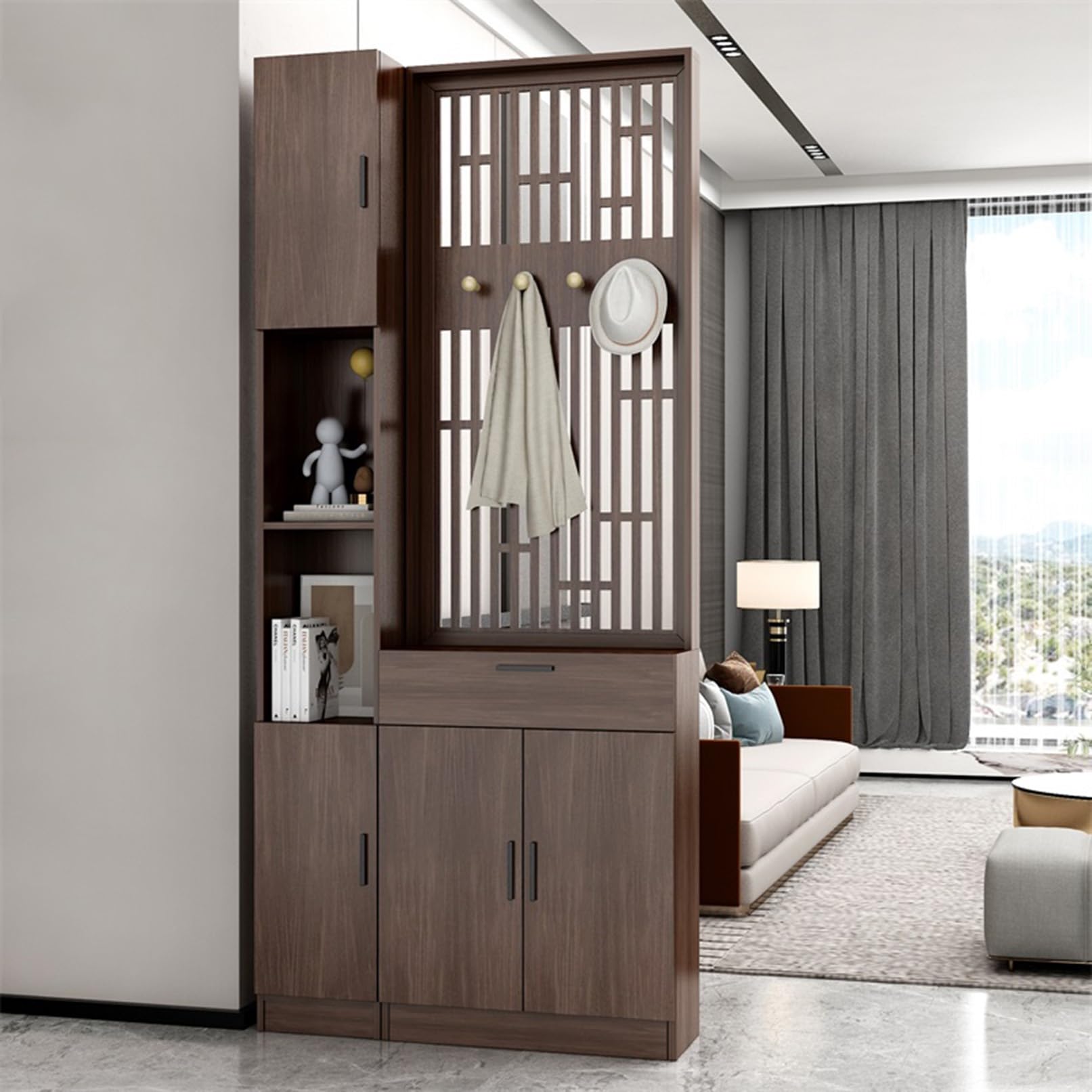 Pannello divisorio con armadio e libreria per casa, ufficio, soggiorno, camera da letto