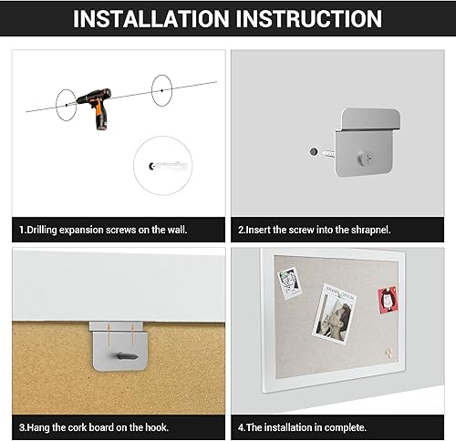 Miniatura 8 de Board2by Tablero de anuncios de corcho de lino de 48 x 32 pulgadas, madera blanca enmarcada de 4 x 3 pulgadas, tablero de oficina para decoración de