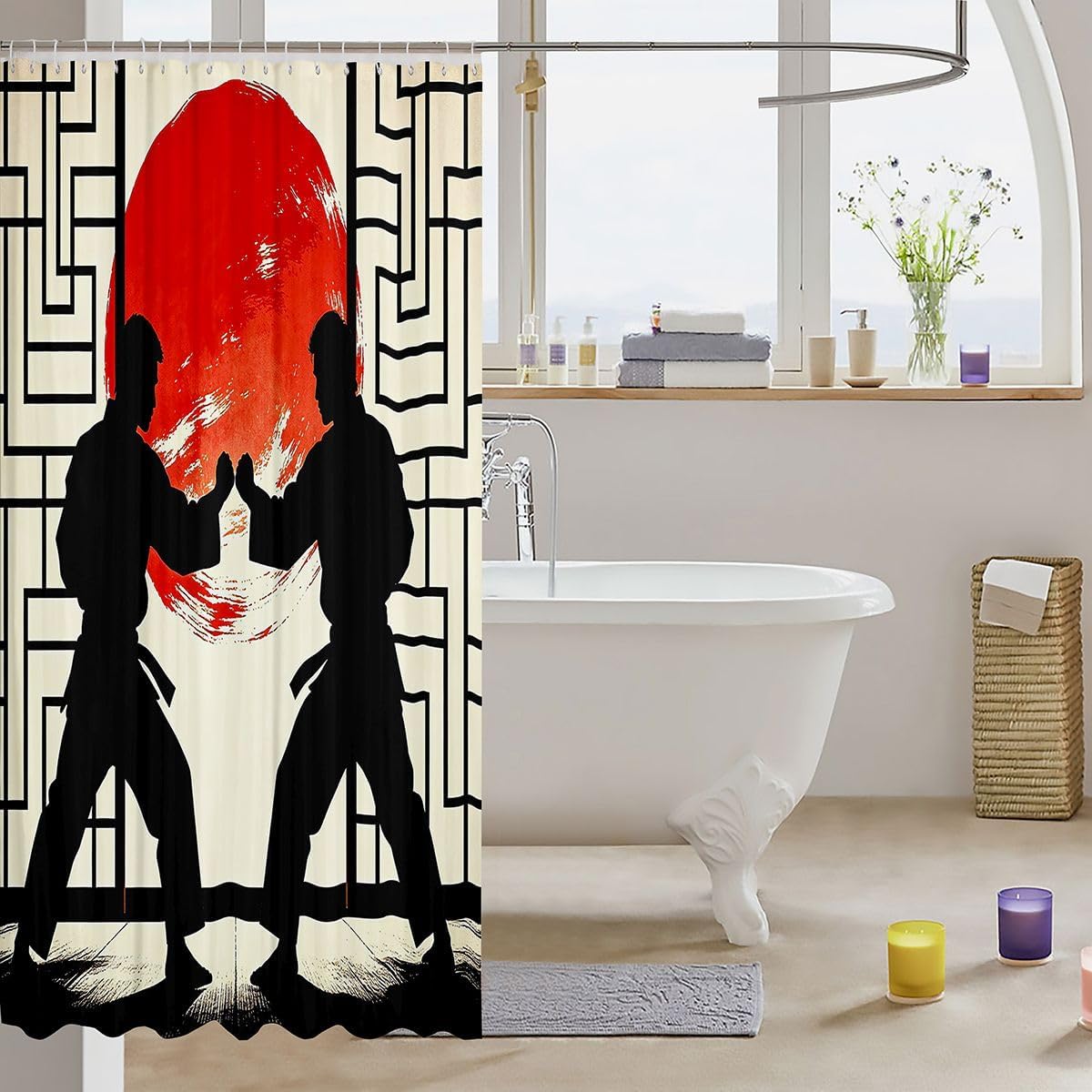 Feelyou Japanese Anime Shower Curtain for Bathroom Decor Samurai Bath Curtain Exotic Style Bathroom Accessories Waterproof Polyester Fabric for Stalls Bathtubs 72"x72" image 3