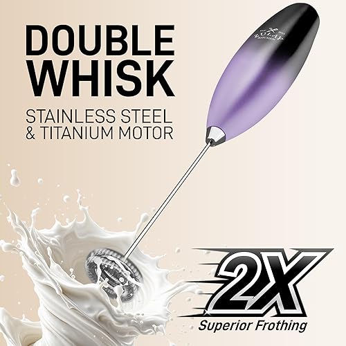Vista 1227 de Zulay Kitchen - Espumador de leche de mano con pilas AA Duracell: batidora de bebidas resistente para café, latte, capuchino y más, color aurora