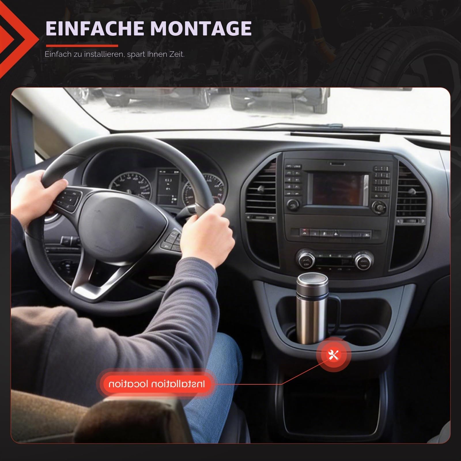 Getränkehalter schwarz kompatibel mit Mercedes-Benz Vito W447 2016-2020 Getränkehalter für zentrales Kontrollinstrument des Autos