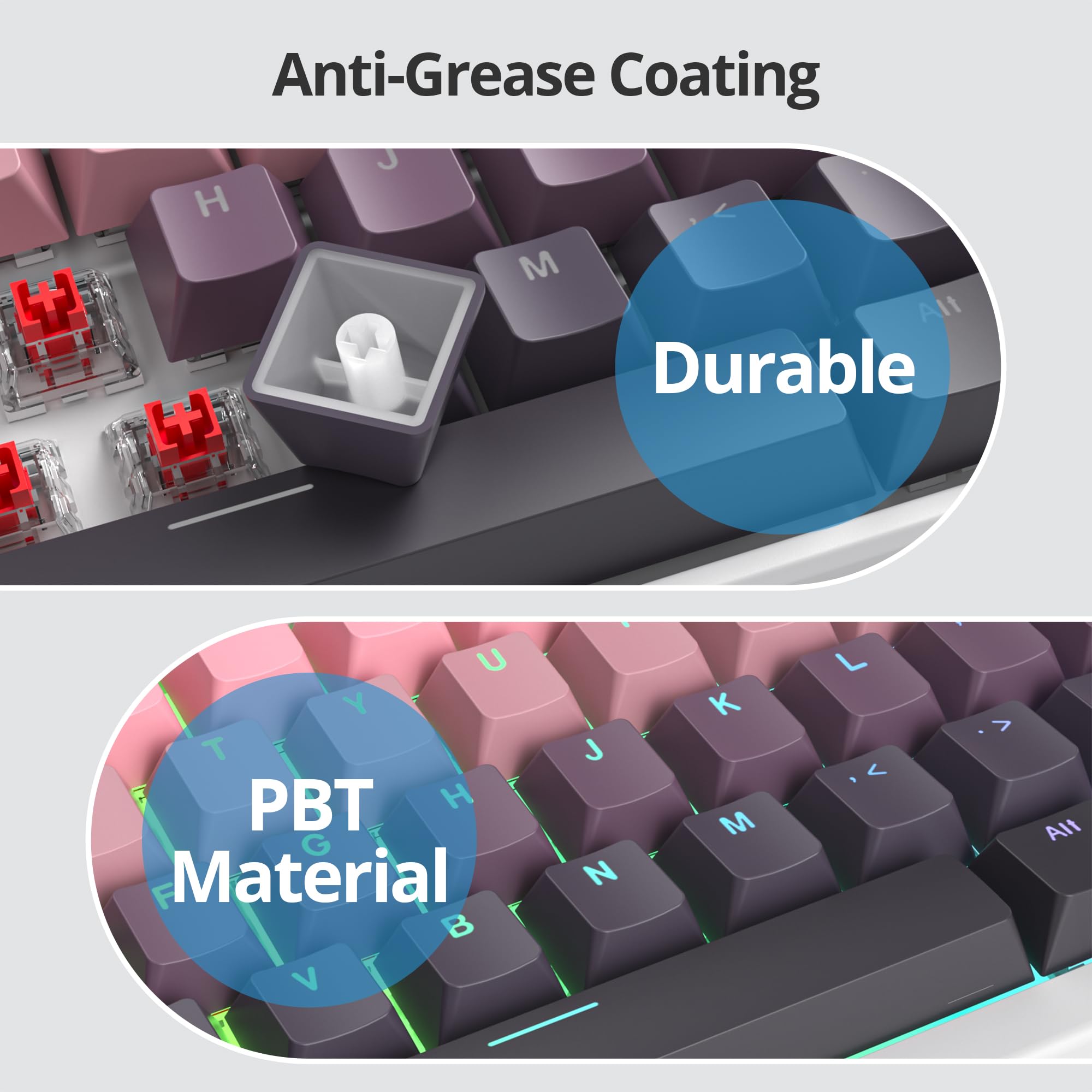 SOLIDEE Set de Keycaps PBT Degradado 135 Teclas para Teclados Mecánicos,Perfil OEM,con Retroiluminación y RGB,Leyendas Translúcidas,con Switches Cherry MX y Teclados Hot-Swappable(Bean Paste)