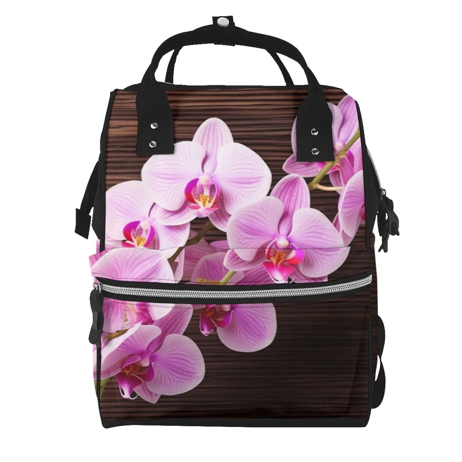 Sac à langer multifonction avec motif fleur d'orchidée, sac à dos de maman, sac à dos de grande capacité, sac de voyage pour bébé, avec matelas à langer, porte-tétine