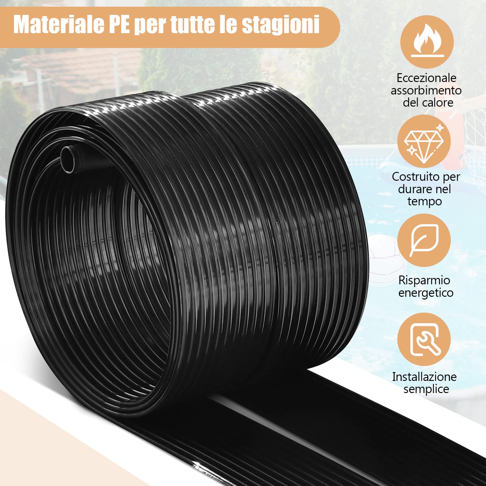 COSTWAY Riscaldatore Solare per Piscina, 2 PCS 500 x 75/600x75 cm Pannelli Solari in PE Resistente alle Intemperie e Assorbimento Efficiente, per 21500/25800 L Piscina Interrata e Fuori Terra (3m)