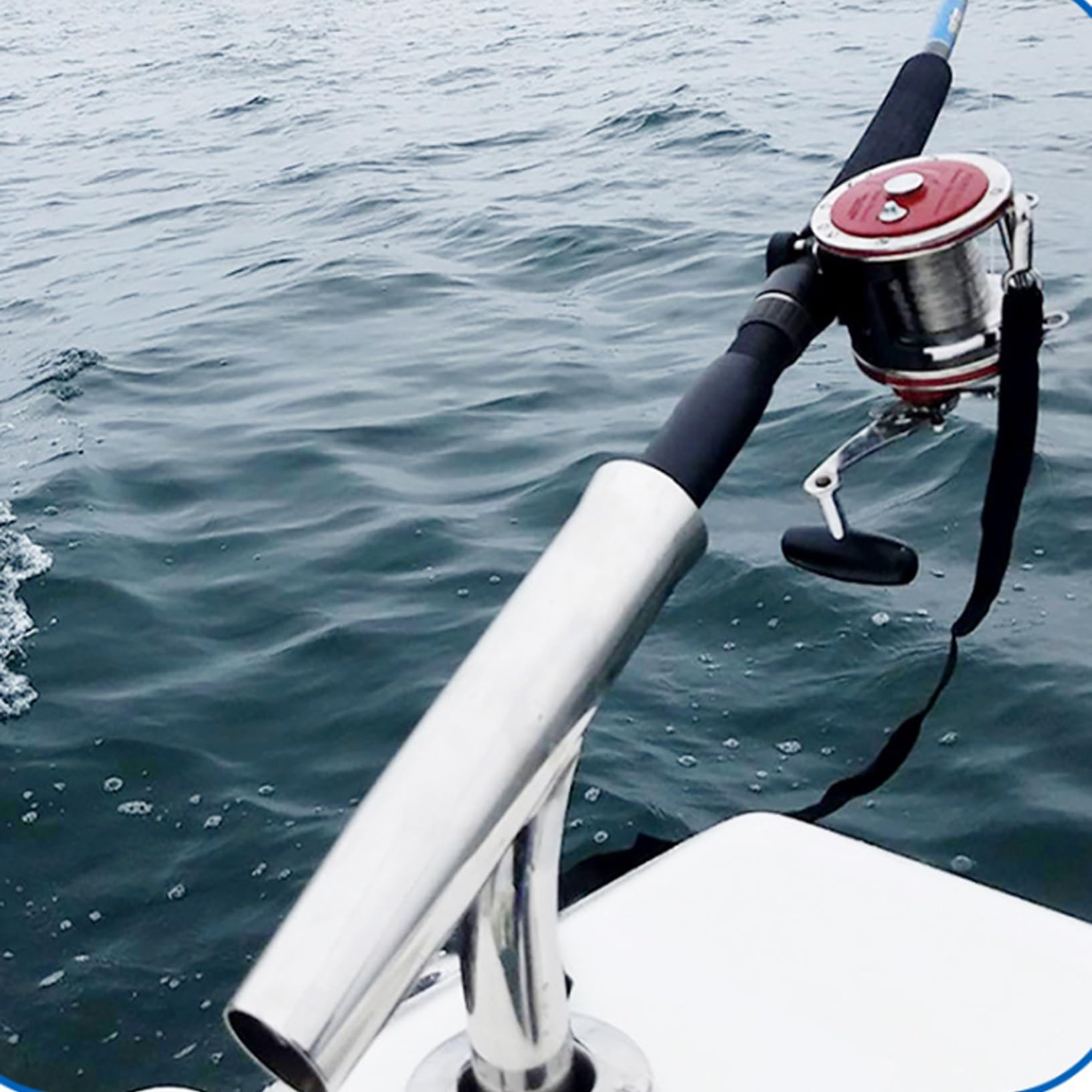 Angelrutenhalter aus Edelstahl für Boote mit Rutschfester Auskleidung – Rutenhalter für Fischerboote mit sicherem Riemen