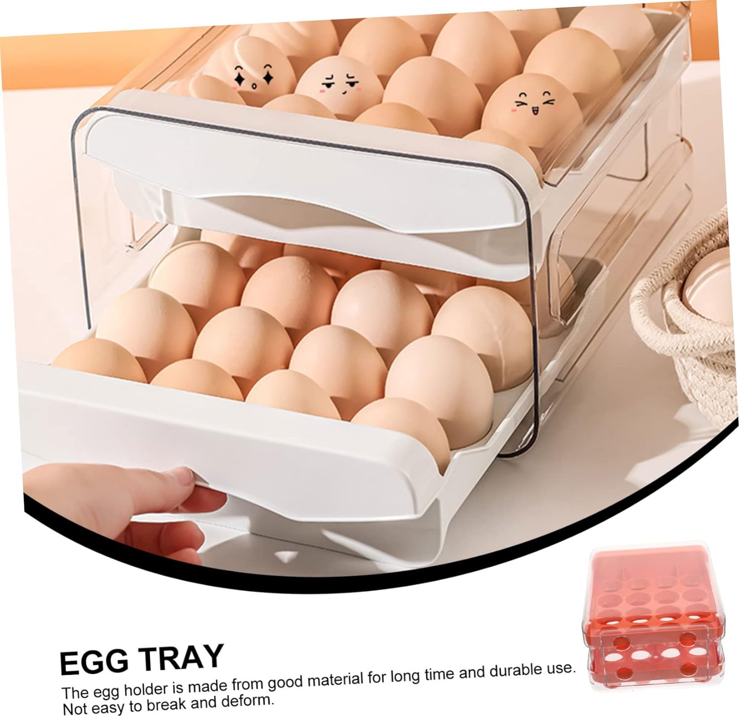 Egg Drawer Organizer 32-Compartment Multi-Function Egg Storage Container Lid Portable Refrigerator for Kitchen Organization