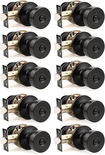 Miniatura 24 de Orger Paquete de 1 pomo de puerta interior negro mate, perilla de puerta de privacidad reversible con cerradura, pomo redondo sin llave para baño y