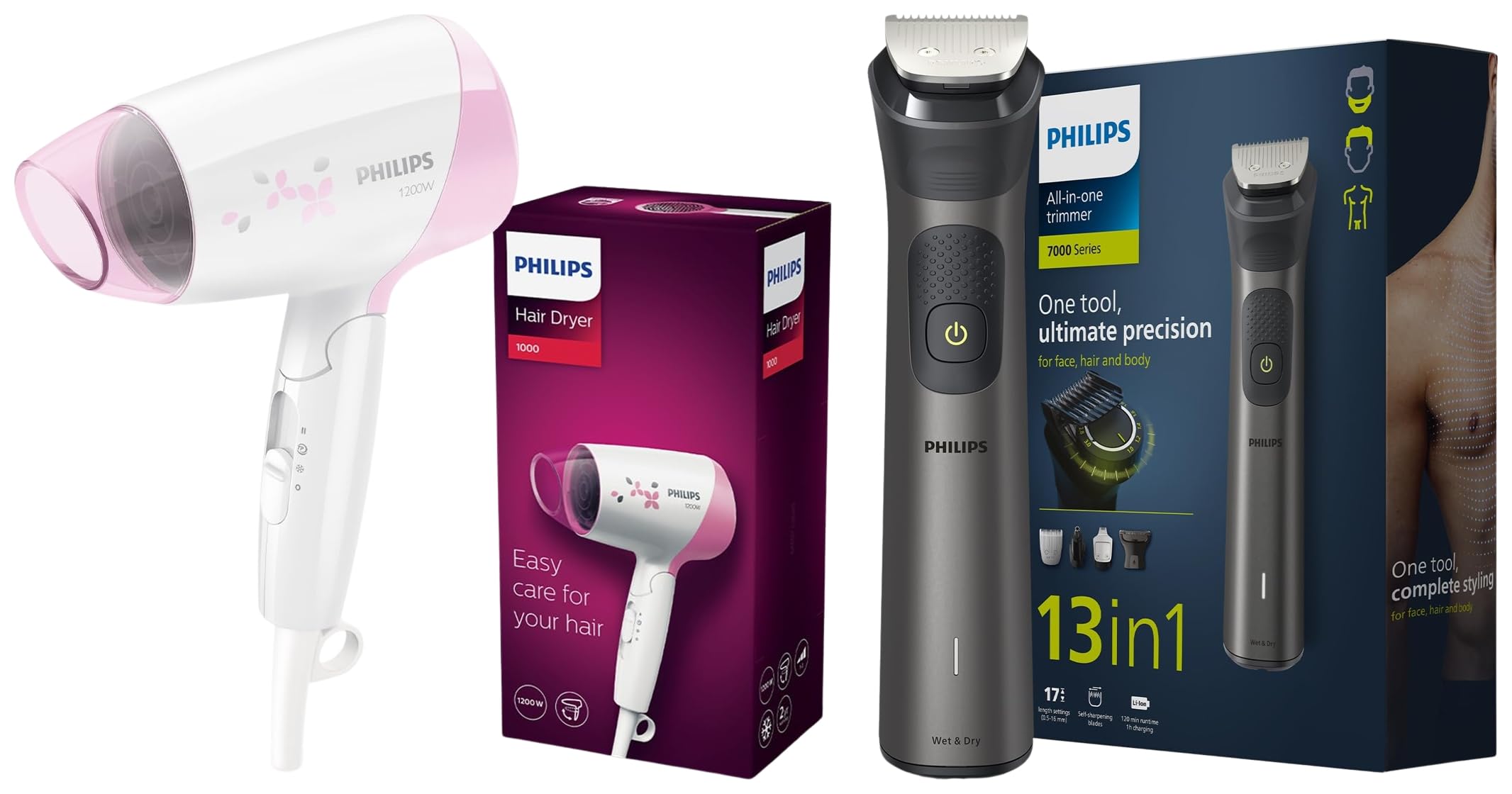 All-in-One Trimmer for Men 13-in-1 Face (New Model) & Hair Dryer Shaver | Quick Gentle Drying with Thermoprotect Care | 1200 W | 3 Heat and Speed Settings with Cool Shots | HP8120/00, Black