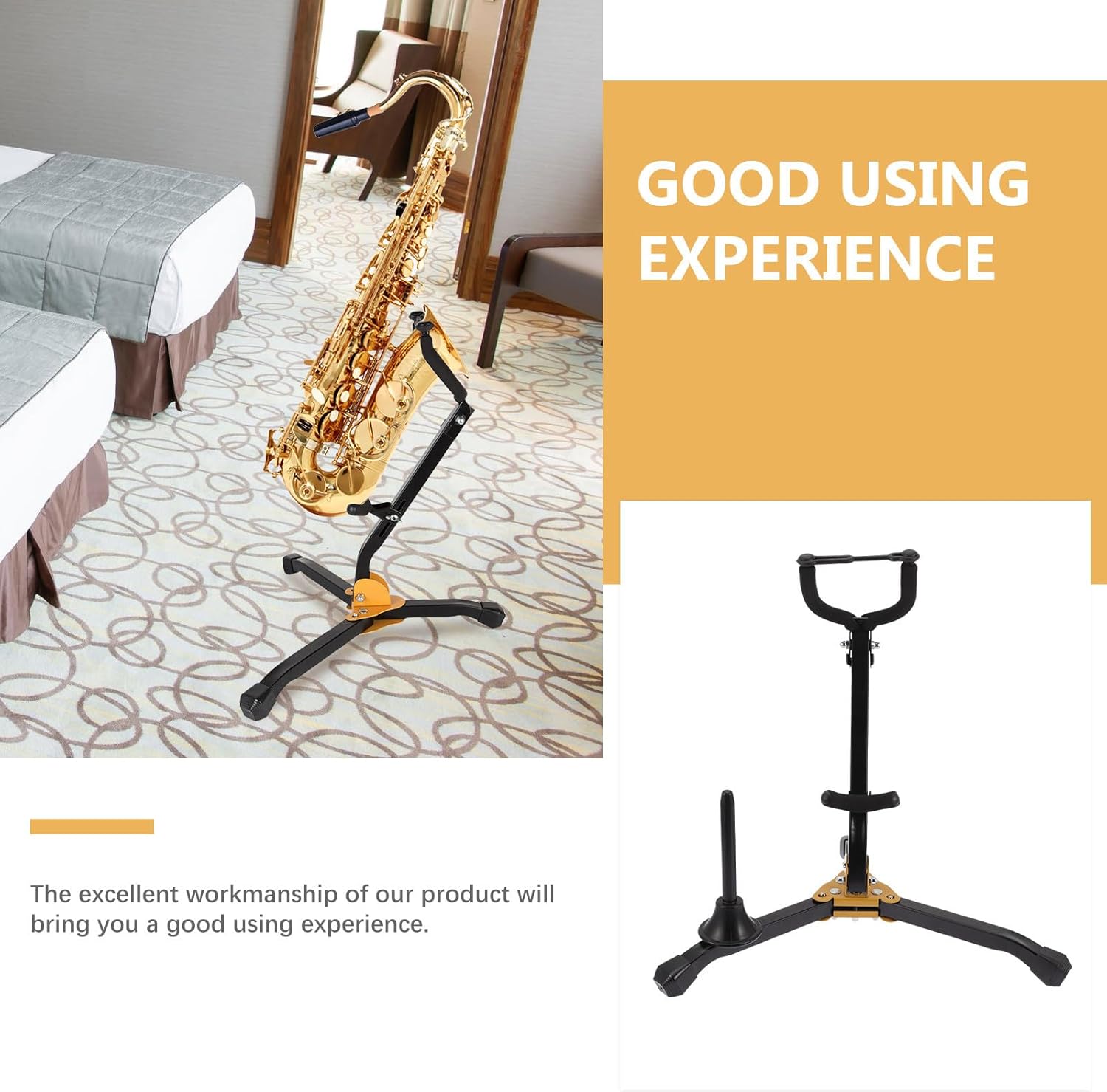Mobestech Foldable Alto Tenor Saxophone Stand Sax Rack Iron Instrument Holder with Carry Bag for Wind Woodwind Accessories