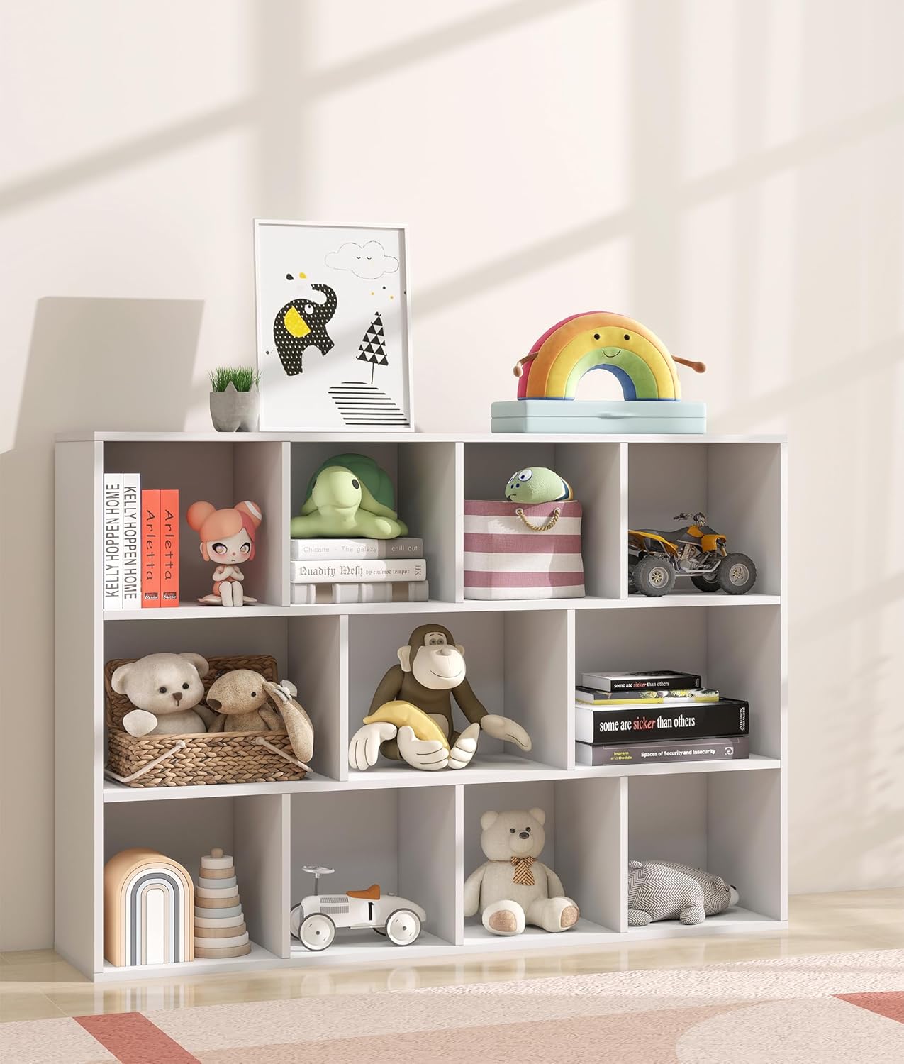 11-Cube Pink Kids Bookshelf and Toy Organizer – Wooden Storage Shelf for Girl’s Room and Nursery, Ideal Gift for Toddlers and Preschoolers