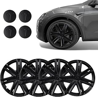 BASENOR 2020-2023 Tesla Model Y Wheel Cover 19 Inch Hubcaps Wheel Hub Caps OEM Rim Protectors Replacement Cover Matte Black Hubcaps Exterior Accessories Set of 4(Thunder)
