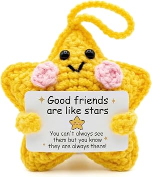 Friendship Gifts for Women Crochet Star with Card, Friend Birthday Gifts for Women, Cute Hanging Handmade Star, Birthday Gift for Female Friends Bestie Unique Keepsake