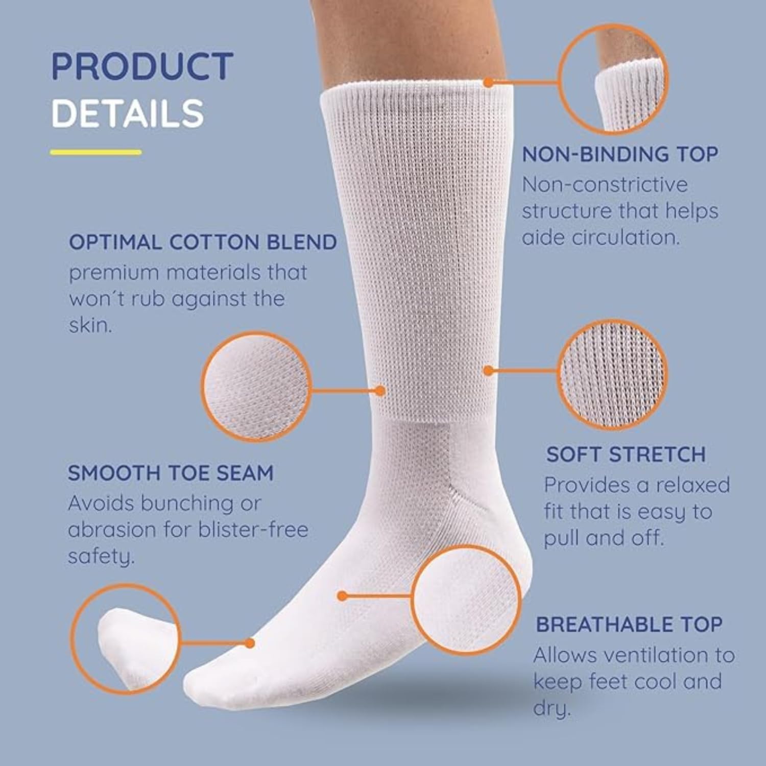 MOUVE Diabetic Socks for Women & Men - Cushioned Crew Socks with Soft Stretch, Non-Binding Top for Neuropathy Relief, 3 Pairs - Image 4