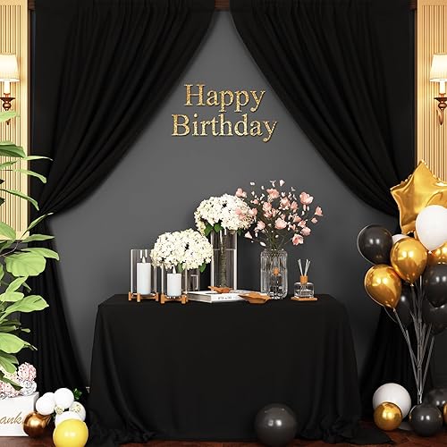 Miniatura 5 de Cortina de fondo negra de 10 x 10 pies para fiestas, cortinas de fondo de fotos negras de poliéster negro para bodas, suministros de decoración del