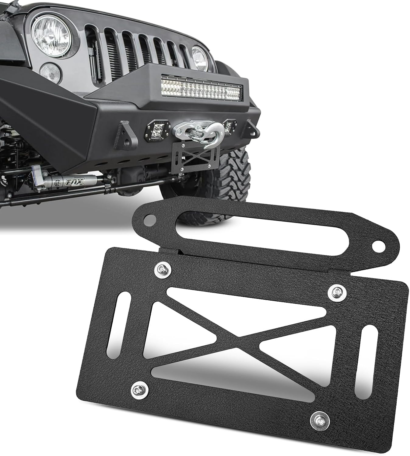 Hawse Fairlead License Plate Mount, 10 Inch Winch Mounting Bracket, Black Aluminum