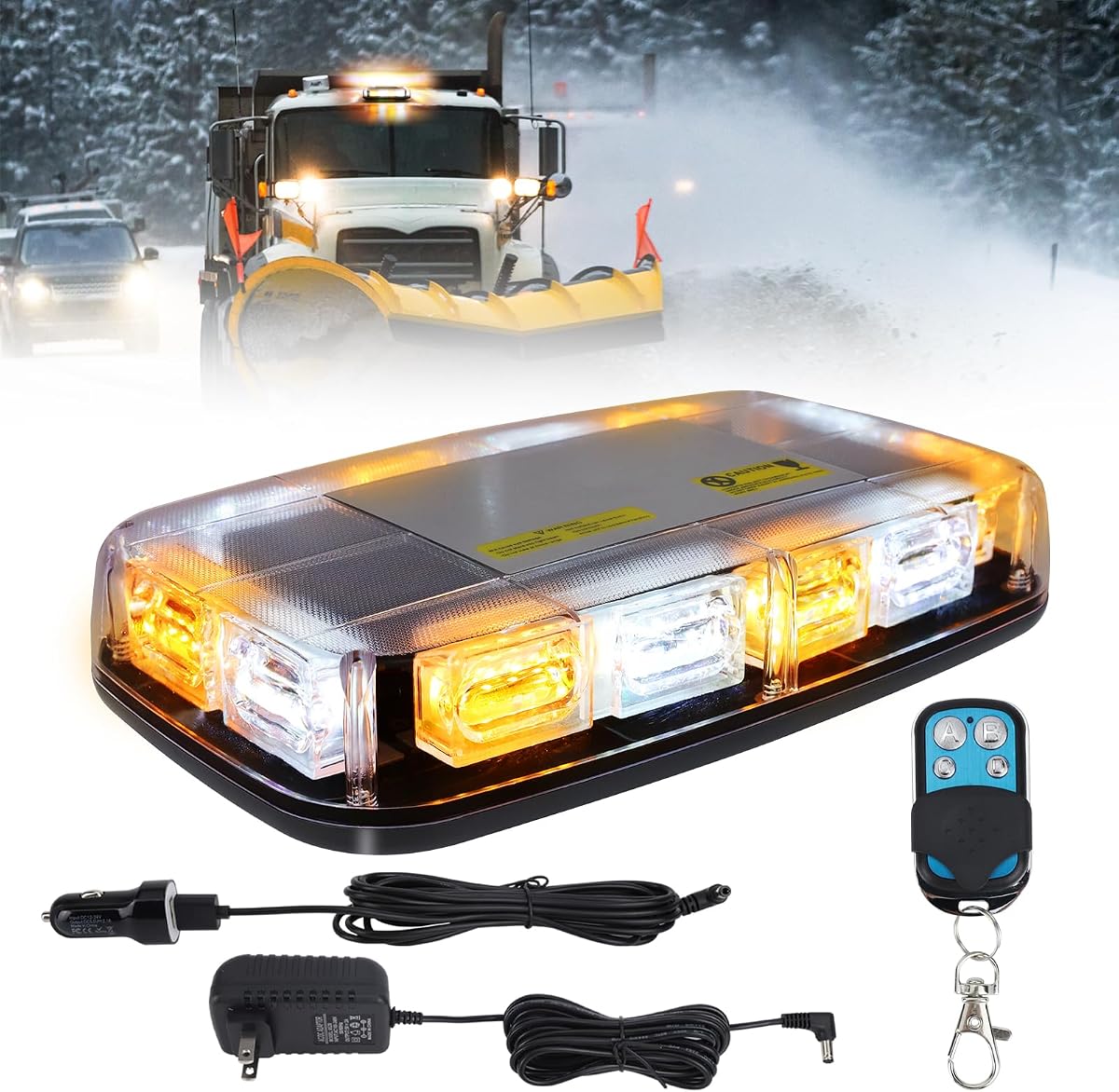 Wireless Rechargeable LED Rooftop Beacon Strobe Lights,48LED 17 Flashing Modes,Hi/Lo Brightness,Amber White Emergency Hazard Warning Light with Home/Car Charger for Trucks Vehicles-1 Pack