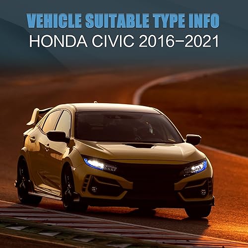 Miniatura 2 de VLAND Conjunto de faros delanteros para Honda Civic DRL 2016-2021 de 10 generación con animación de inicio