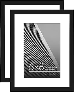 Americanflat 6x8 Picture Frame in Black - Set of 2 - Thin Border 4x6 Frame with Mat and 6x8 Frame Without Mat - Horizontal and Vertical Formats for Wall and Tabletop