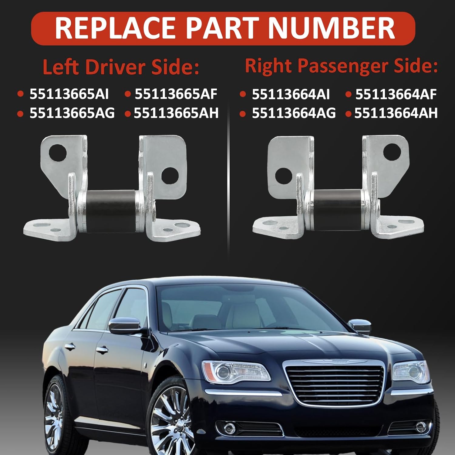 Driver & Passenger Side Front/Rear Lower Door Hinge Compatible with Dodge Charger Durango Chrysler 300 2013-2023, Jeep Grand Cherokee 2013-2021 Replace# 55113665AI 55113664AI