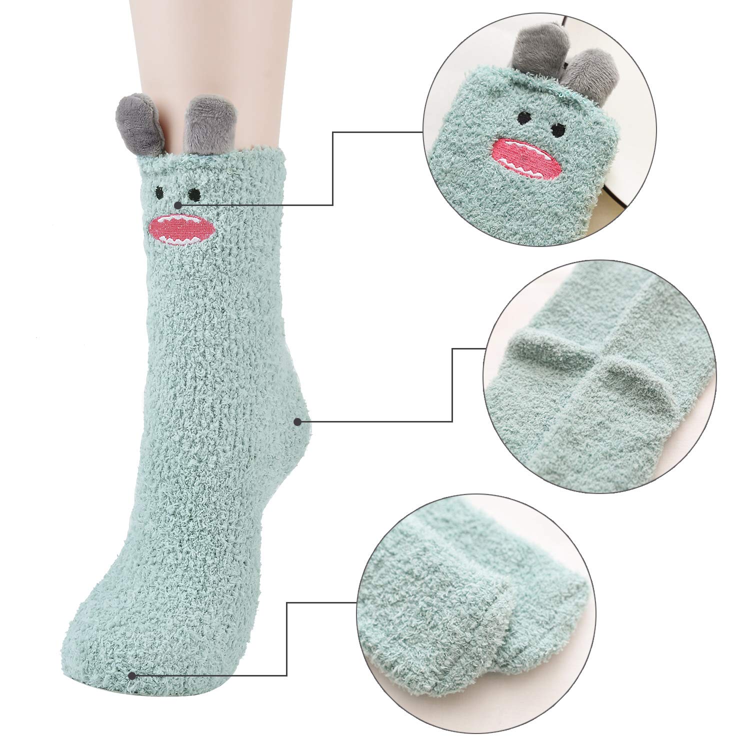 Lot de 5 paires de chaussettes femme, motif cartoon mignon, chaussettes mi-mollet épaissies en peluche, chaussettes chaussons pour la maison
