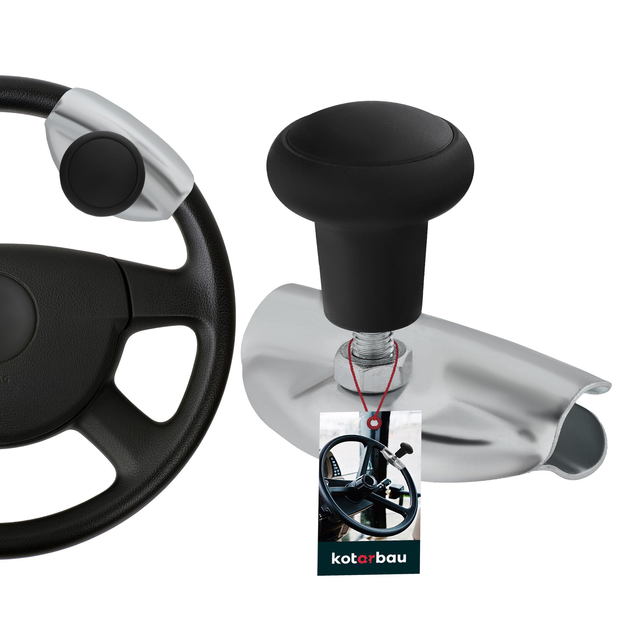 KOTARBAU® Steering Wheel Knob - Aluminium - 5 cm (2 in) - Black - Universal Removable - Steering Wheel Spinner - for Tractor - ⌀ 4.7 cm (1.85 in) - Tractor Accessories - Durable - Ergonomic
