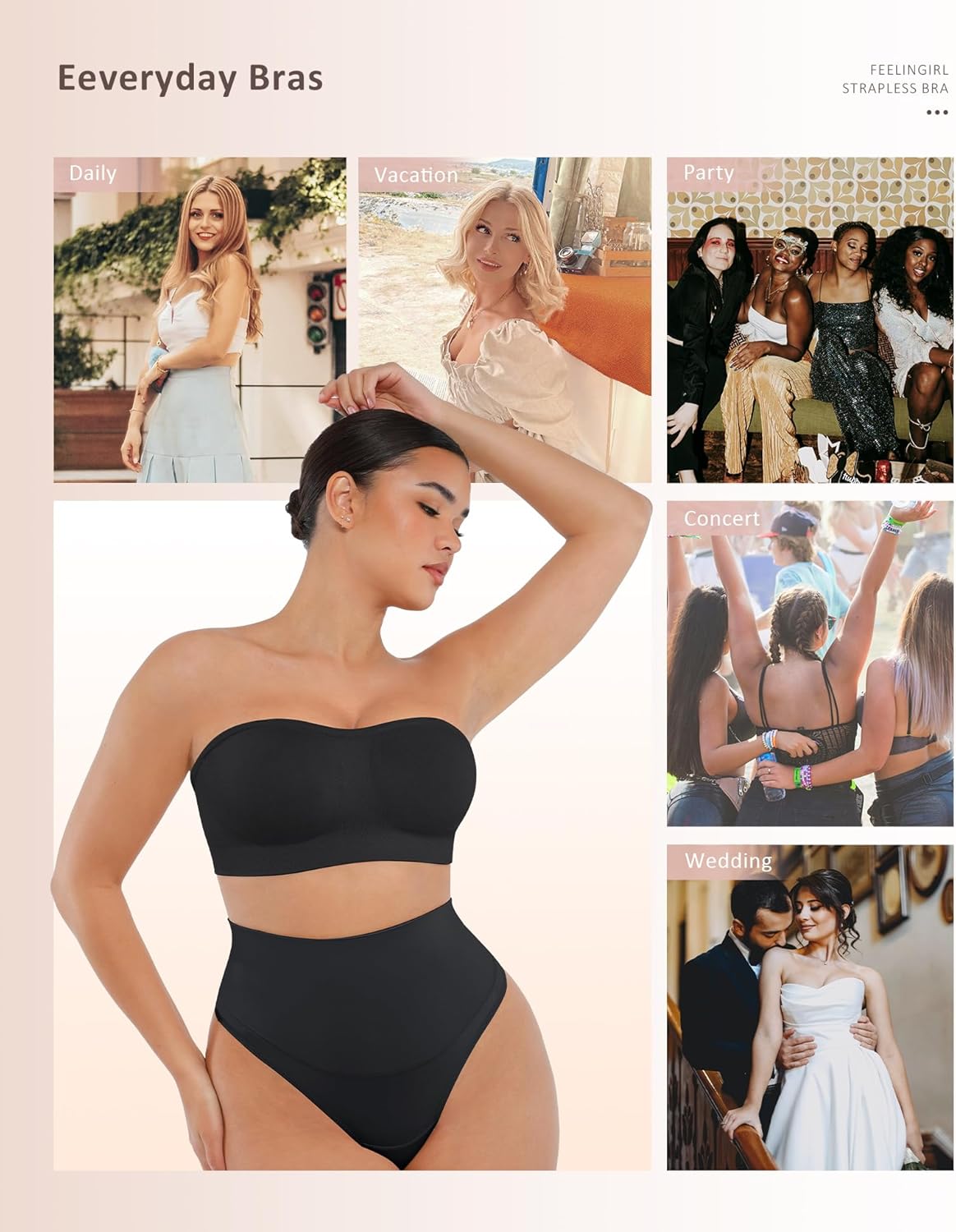 FeelinGirl Strapless Bra for Women Seamless Wireless Bralette - Strapless Support, Adjustable & Padded, Full Coverage, Comfort & Support Design,Black Medium - Image 5