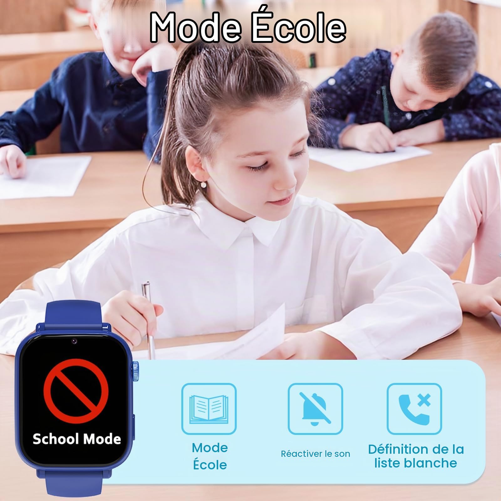 4G Montre Connectée Enfant GPS, Smartwatch avec Appel Vidéo Chat Vocal SOS Mode École WiFi Podomètre Réveil Appareil Photo, Montre Telephone Enfant pour 4 à 12 Ans Garçons Filles (Bleu Roi-4L)