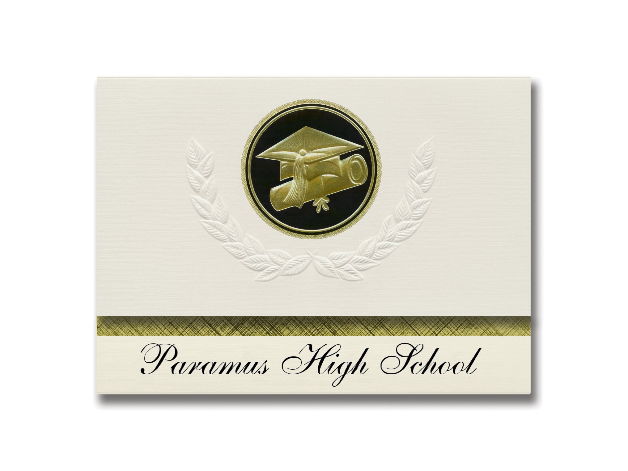 Signature Announcements Paramus High School (Paramus, NJ) Graduation Announcements, Presidential style, Elite package of 25 Cap & Diploma Seal. Black & Gold.