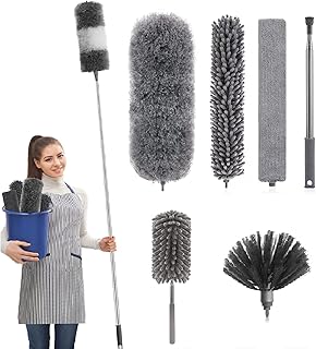 Microfiber Feather Duster 7PCS - Extendable & Bendable Dusters with Long Extension Pole, Washable Lightweight Dusters for Cleaning Ceiling Fan, High Ceiling, Blinds, Furniture, Cars