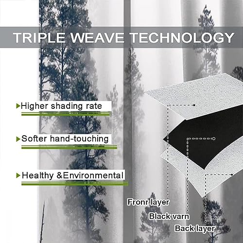 Miniatura 7 de Cortina opaca de bosque de montaña brumosa, verde niebla, para ventana, árbol natural, bosque, paisaje, madera brumosa, decoración de paisaje para