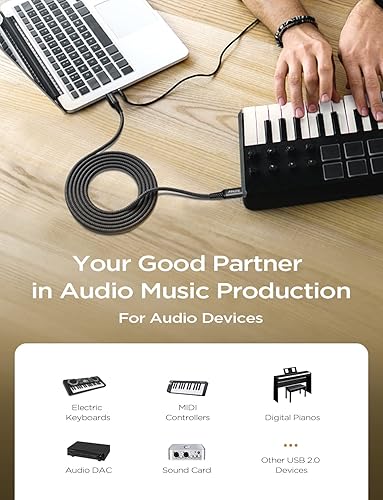 Miniatura 3 de AINOPE Cable de impresora USB C de 6.6 pies, negro, trenzado de nailon, para Yamaha, piano digital Casio, teclado, hp, hermano, impresoras Canon