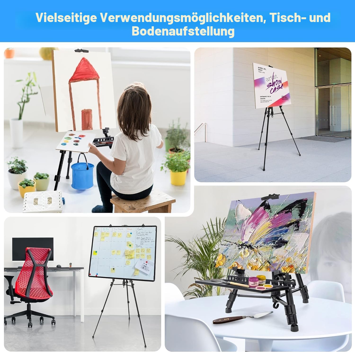 Staffelei groß L 50-152cm, Atelierstaffelei, Künstler Staffelei, Verstellbare Staffeleien, Feldstaffelei aus Aluminium mit Tasche/Fässer, Stativ Staffeleien für Kuntsmalerei und Werbung