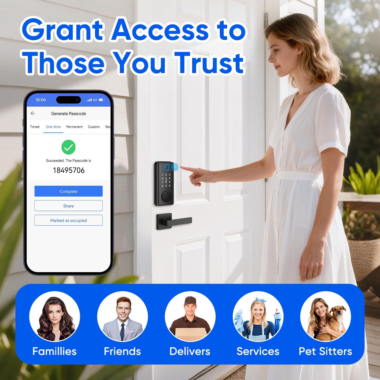 MYPIN Smart Türschloss mit 2 Hebelgriffe, Fingerabdruck, schlüsselloses Deadbolt Schloss, Touchscreen-Tastatur, App-Steuerung, kompatibel mit Apple Watch, automatische Links-/Rechts-Erkennung, Schwarz