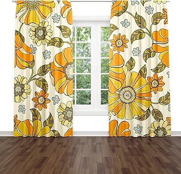 Daisy Flower Pattern Window Drapes Curtain Colorful Large Floral Retro 70S Style Rod Pocket Drapes Curtain for Living Room Home Decor 52x84 Inches 2 Panels