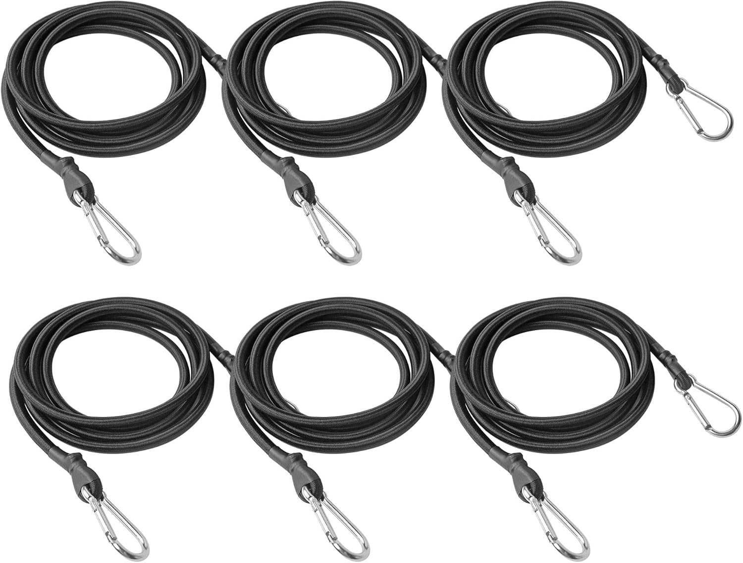 6 Pack Bungee Cords with Carabiner, 2M Heavy Duty Long Bungee Rope with