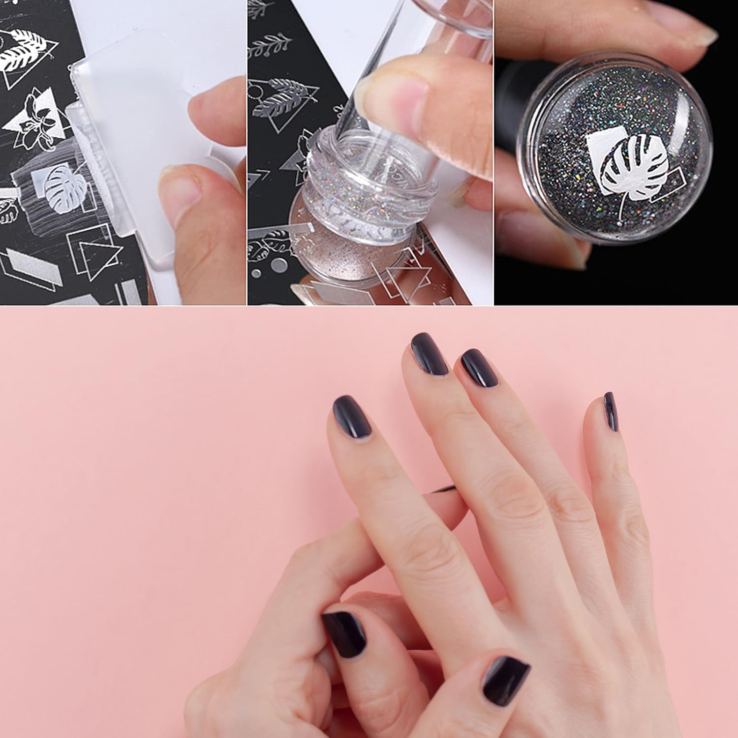 French Tip Nail Stamp French Nail Stamp Clear Silicone French Tip Stamp Nail Art Stamper Nail Stamper Nail Art Jelly Stamper with Scrapers Nail Art Brushes for French Manicure Home DIY Nail Salon 5Pcs - Image 3