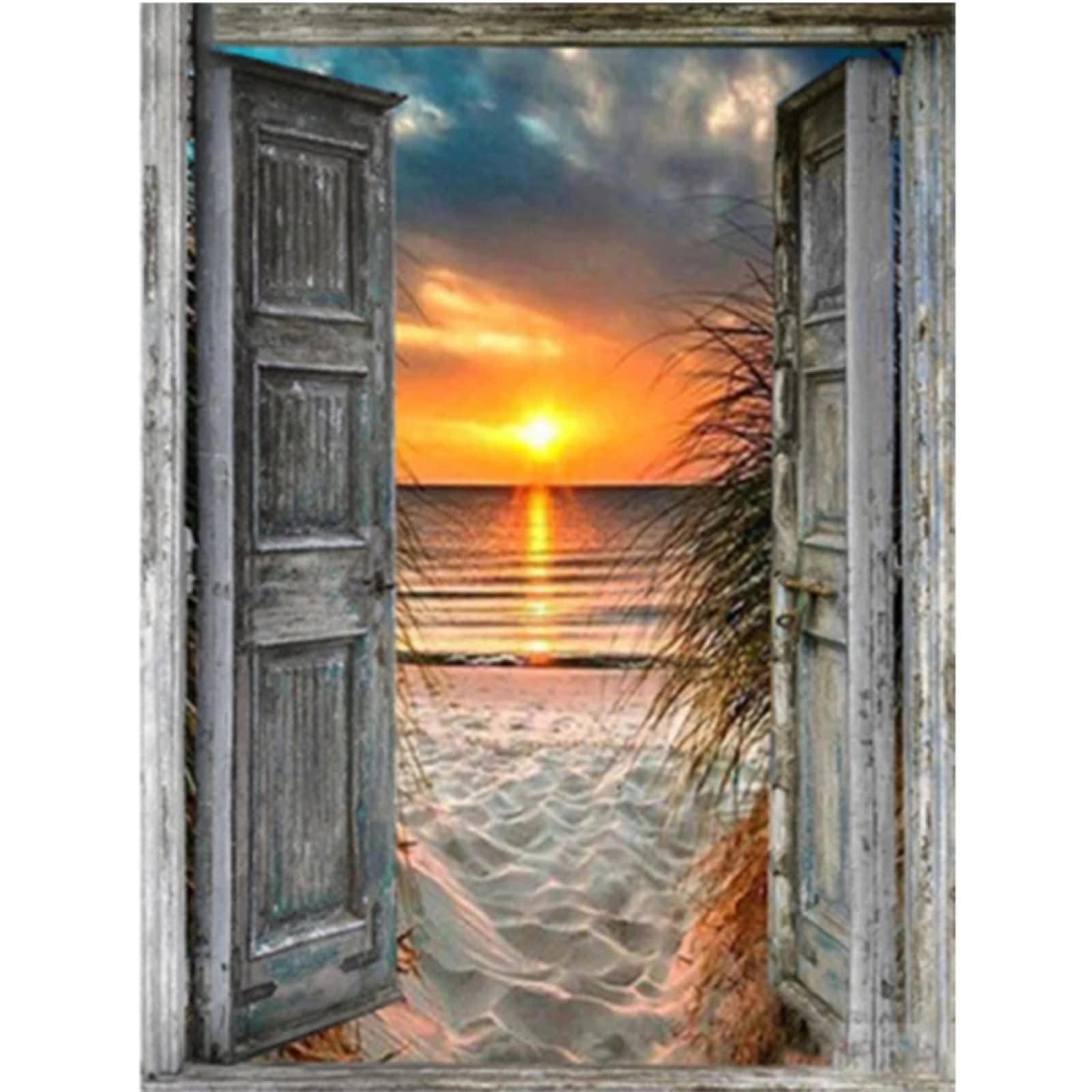 5D DIY Diamond Painting kit Completo Drill, Porta della spiaggia Mosaico fai da te codici Numerici Pittura diamante strass ricamo a Punto Croce,Decorazioni Casa Pareti 70x100cm/28x40inch Square drill