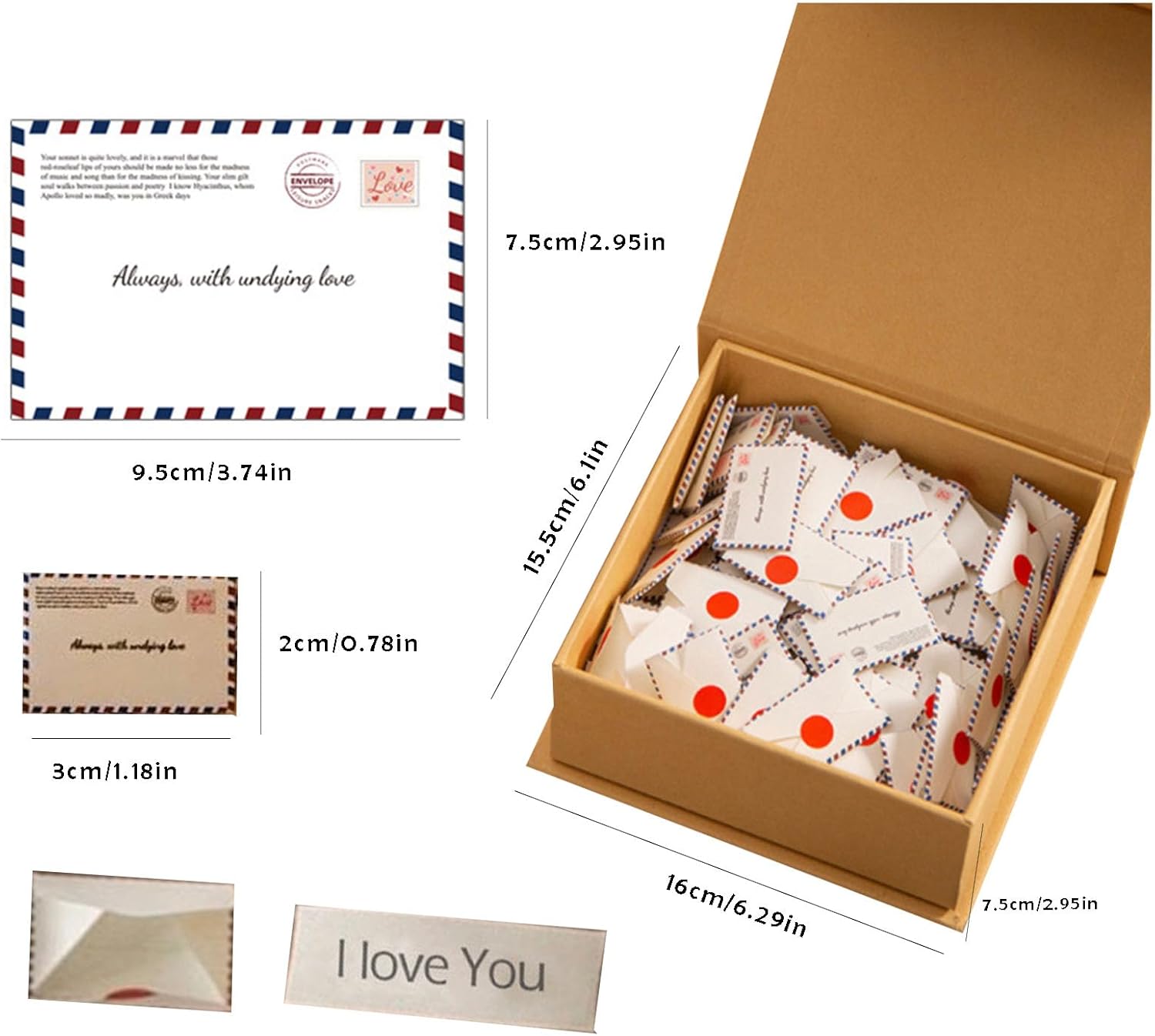 Love Letter Box, Mini Cards With Envelopes Tiny Love Box, I Love You Gifts For Him Her, Long Distance Relationship Gifts, Love Letter Game (365pcs)