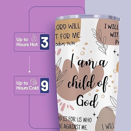 Miniatura 4 de ZOKCC Regalos cristianos para mujeres, vaso de acero inoxidable con texto en inglés "I Am a Child of God", taza de café de 20 onzas, regalos de